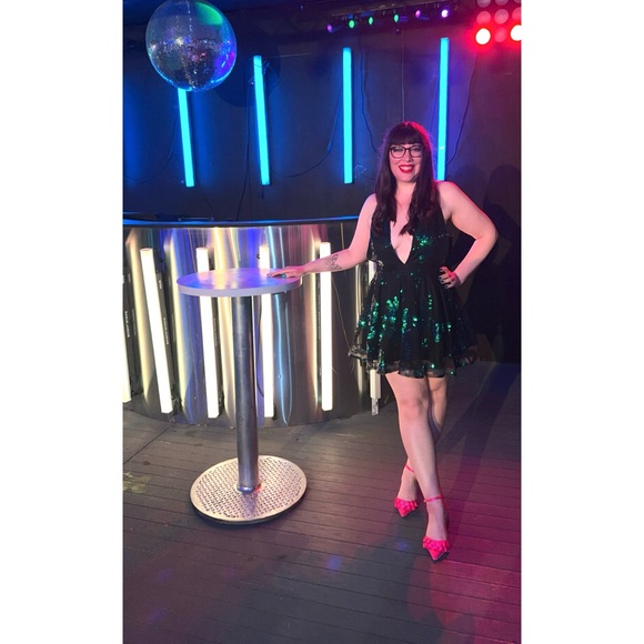 SHEIN LOVE&LEMONADE Sequin Plunge Neck Crisscross Backless Mesh Cami Dress - Picture 1 of 10